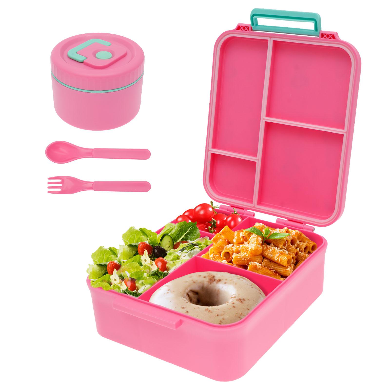 

1700 ML Bento Lunch Box Children Lunch Box with Soup Jar Spoon and Forks Leak-proof Food Container for Students Workers Children рожевий