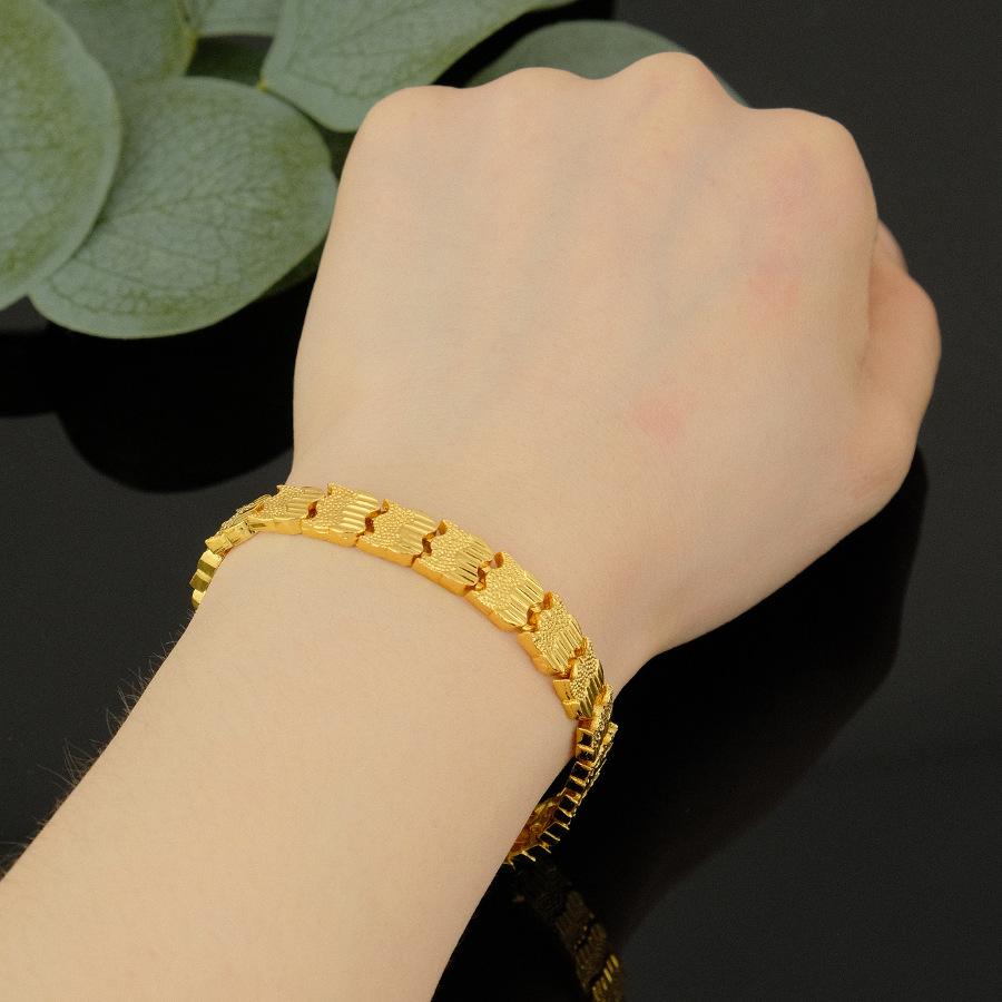 Women's Geometric Bracelet: Leaf & Heart Design, Imitation Gold Plated, 24K Hidden Clasp