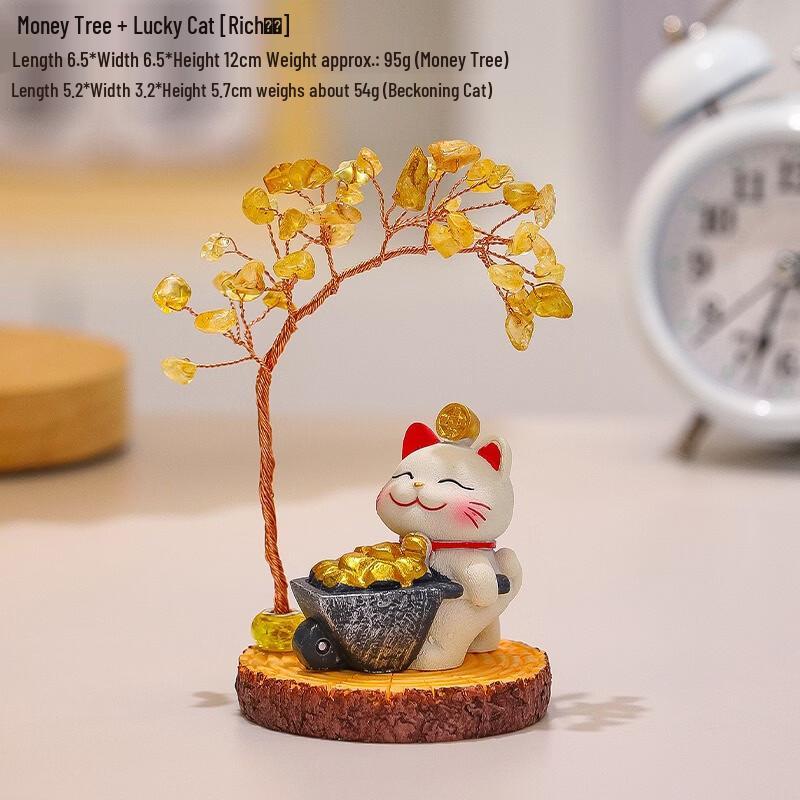 Lucky Cat Crystal Money Tree Ornament