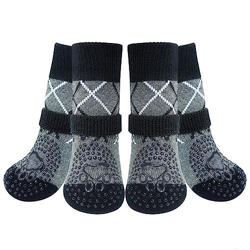 4er-Pack Heiße Haustiersocken zum Warmhalten  Große und kleine Hunde  Indoor Anti-Rutsch-Schuhe, Socken Fußüberzüge  Geeignet für alle Jahreszeiten