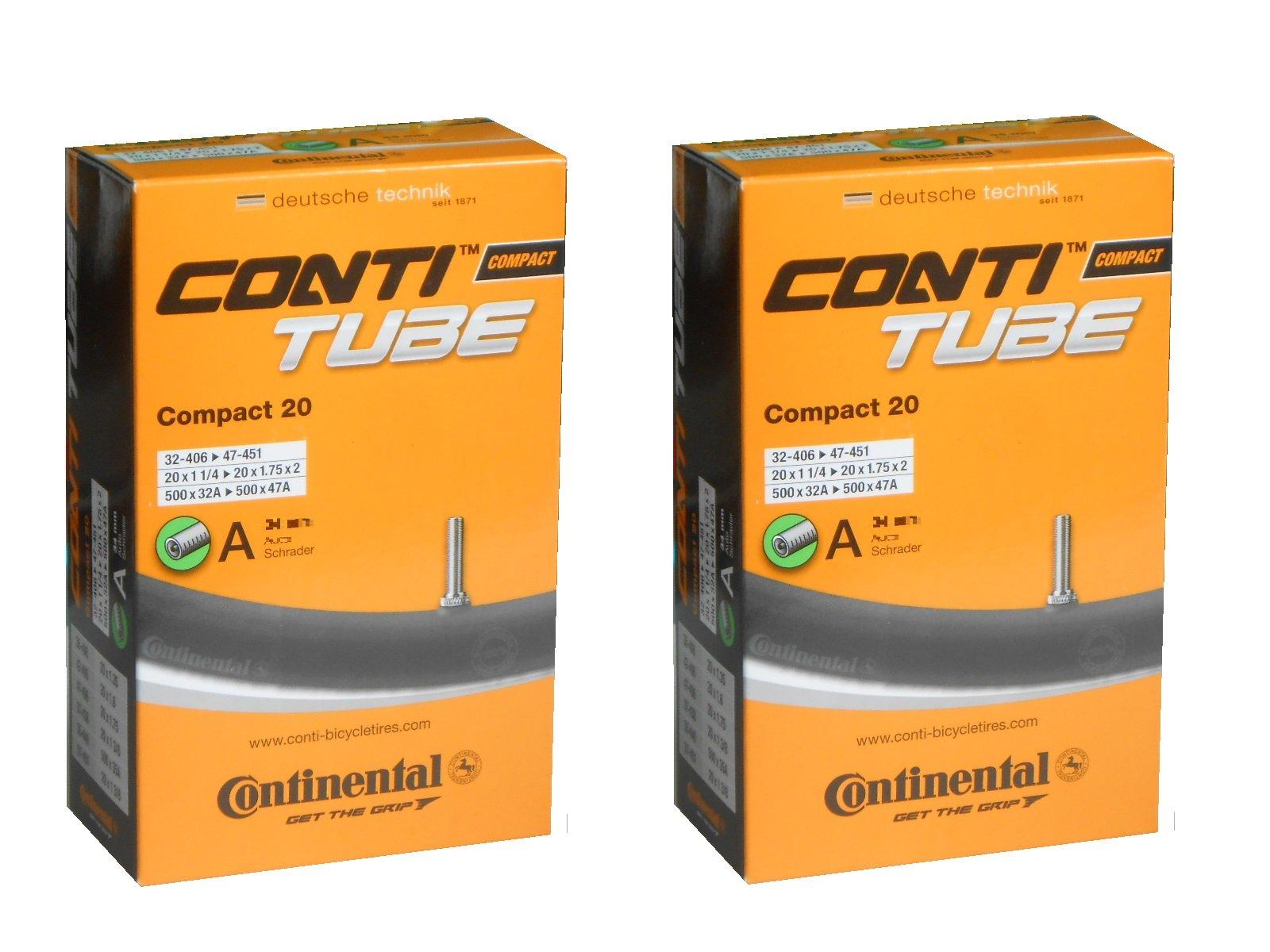 

Set of two Continental Compact20 tubes, 20x1 1/4 -20x1.75 (32-406 x 47-451) with Schrader valves, 500x32A-500x47A (34mm valve length) [Imported]