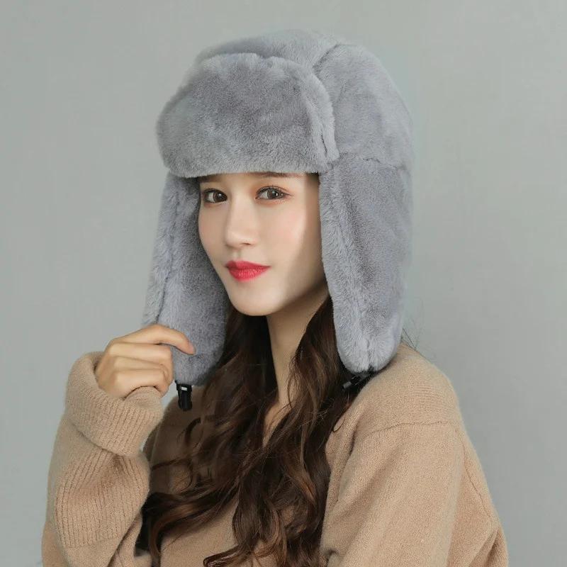 Fur Caps Women Hats Winter Hat Russian Female Thicker Warm Solid Soft Windproof Ear Flap Hat