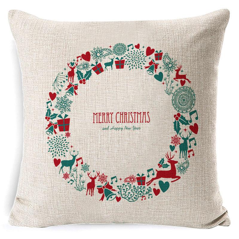 Christmas Tree Linen Pillowcases Christmas Wreath Series Cotton and Linen Cushions Human-effect Pillows Home Cushions