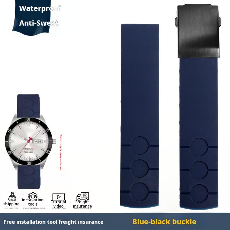 

Для Tissot 1853 T044 prs516 Силіконовий ремінець для годинника T044417a T044430a Синьо-помаранчевий гумовий ремінець для годинника Металева складана застібка Аксесуари 20mm Width