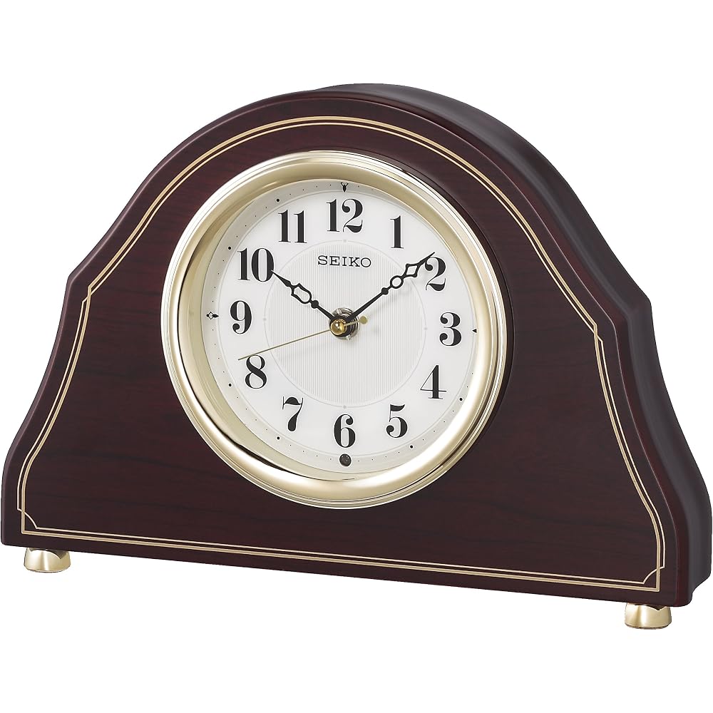 Seiko Clock, Table Clock, Radio Controlled, Analog, Wooden Frame, Dark Brown Wood Grain Pattern, BZ239B SEIKO