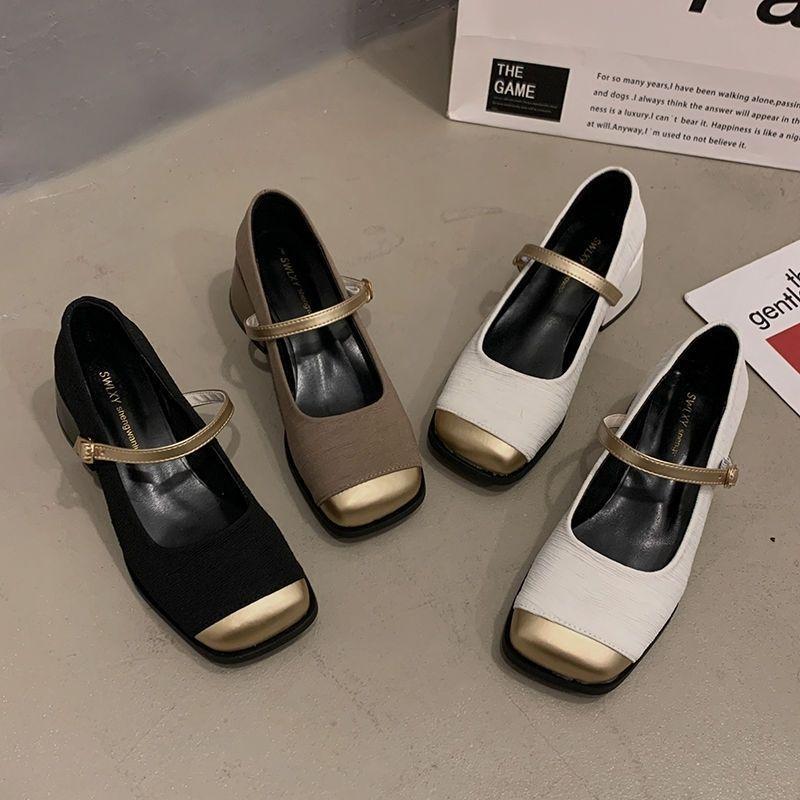 Zapatos Mary Jane Estilo Francés con Punta Abierta y Tacón Grueso para Mujer Ropa Casual de Primavera