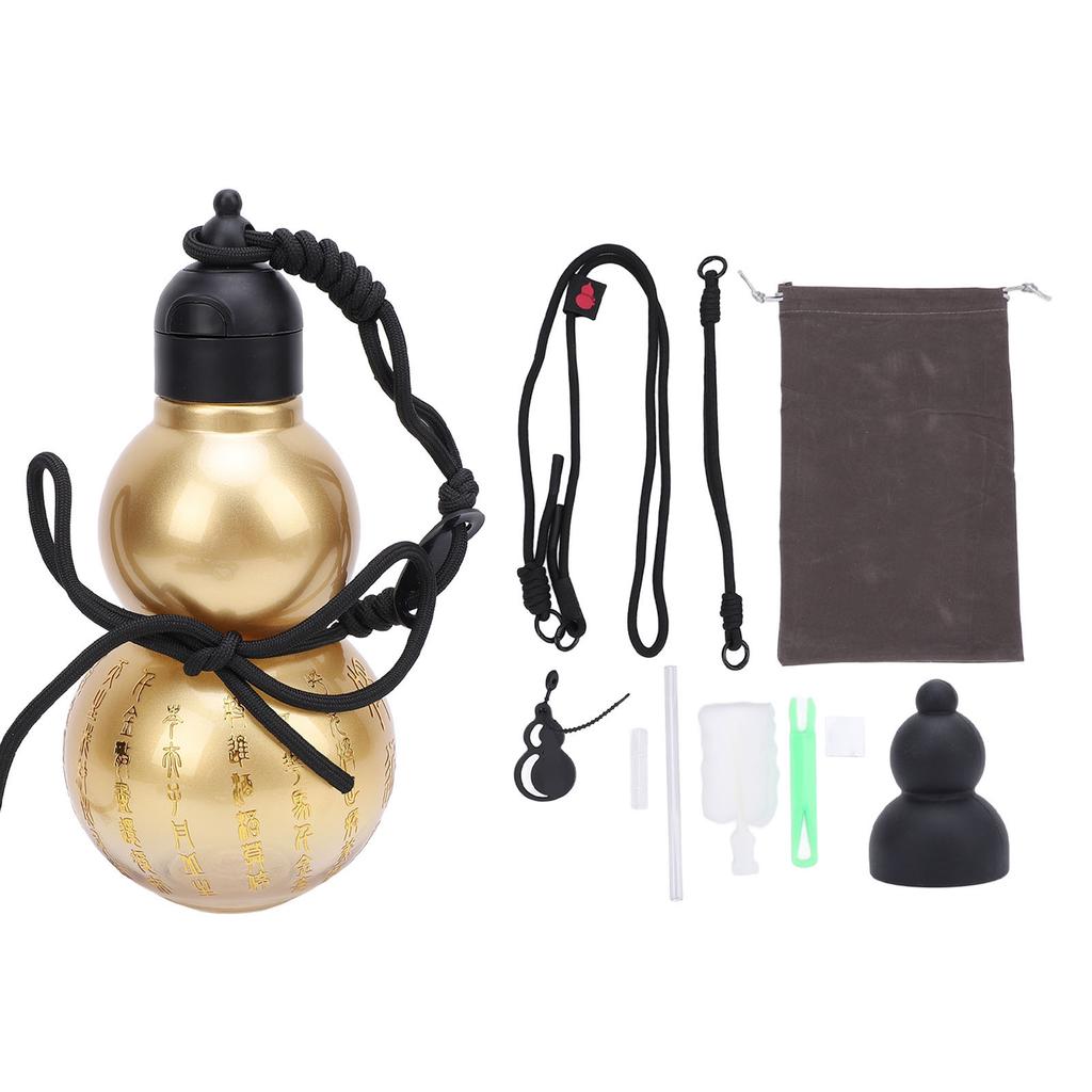 Gourd Water Bottle PCTG 800ml Chinese Retro Portable Drinking Gourd Sports Bottle with Straw Strap