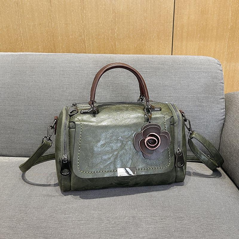 

Женская модная ретро-сумка из коровьей кожи, универсальная большая сумка через плечо с одним ремнем, сумка-подушка, сумка-бостон темно-зеленого