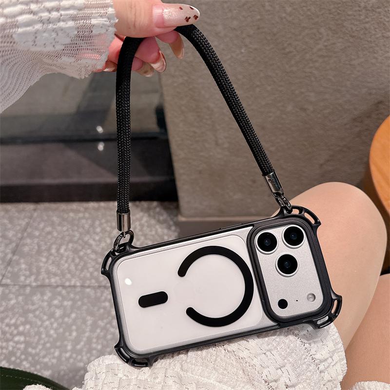 Crossbody Necklace Strap Lanyard Clear Magnetic Case For iPhone 17 16 14 15 12 13 Pro Max 16Plus 11 For Magsafe Shockproof Cover