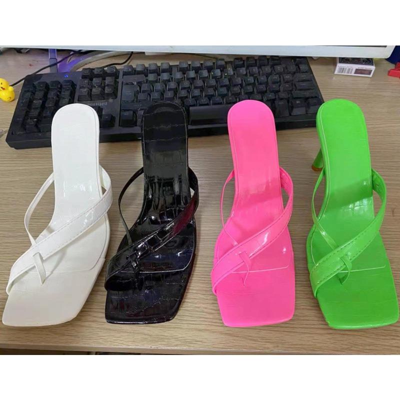 Square Head Strap Cover Toe Women's Slippers Summer New Large Size High Heels Stiletto Fashion Women's Sandals Hel