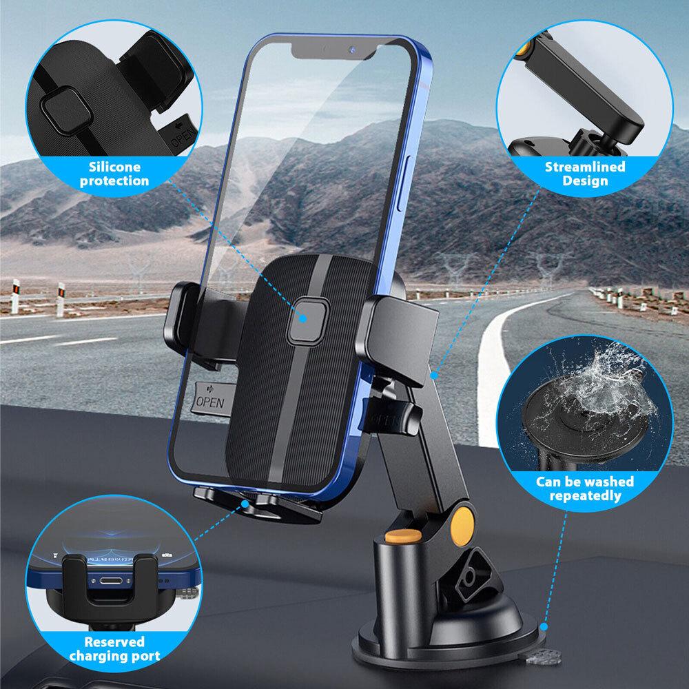 1Pc Black 360° Waterproof Mount Holder Car Stand For Mobile Phone GPS Universal