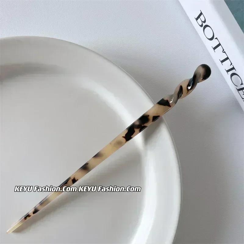Vintage Acetate Hair Sticks Set Multi-Color Twisted Hairpins for Bun Updo Elegant French Hair Accessories for Women