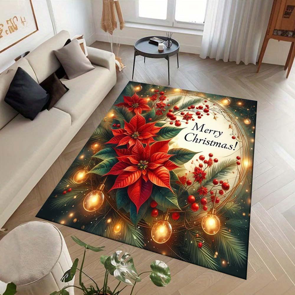 1 Stück Frohe Weihnachten Teppich, Rutschfest, Leicht zu reinigen, Fleckenresistent, Perfekt für gemütliche Wohnzimmer, Schlafzimmer, Küchen, Büros und Ho