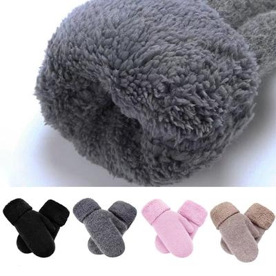 Double Layer Full Finger Gloves Wool Cashmere Knitted Gloves Plush Mittens  Cold Outdoor