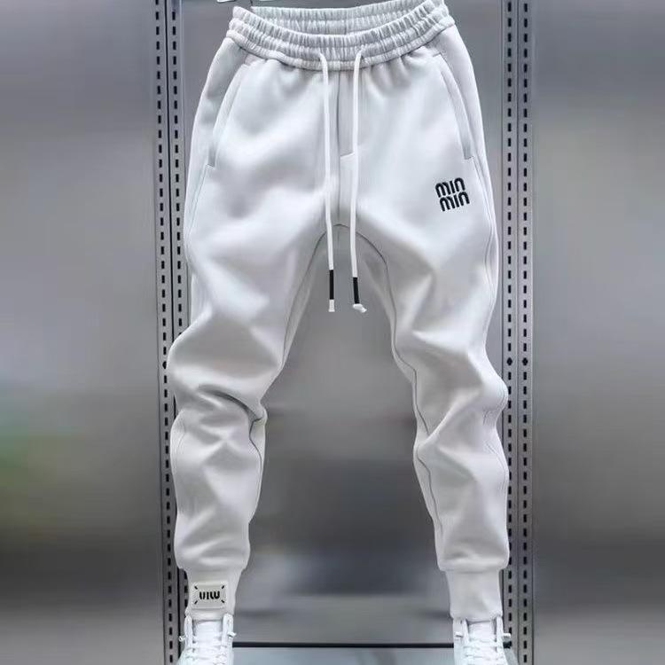 Trendy men's solid color sweatpants simple splicing tied feet, Harlan pants elastic waist pants