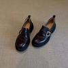 Thick-soled one-pedal belt buckle loafers British style not tired feet small leather shoes single shoes