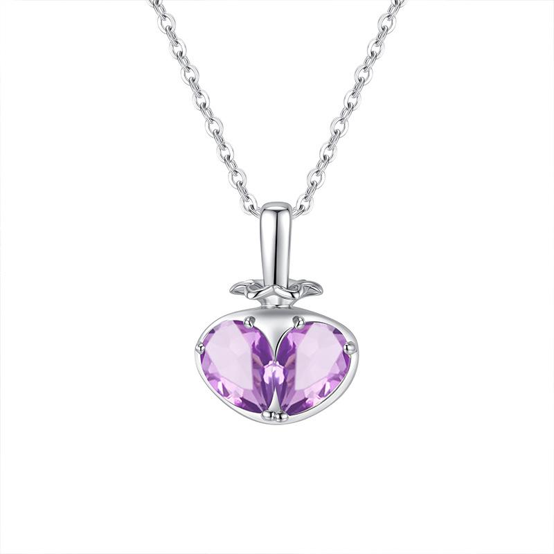 

S925 sterling silver strawberry heart necklace natural topaz amethyst splicing pendant niche sweet holiday gift 925 silver