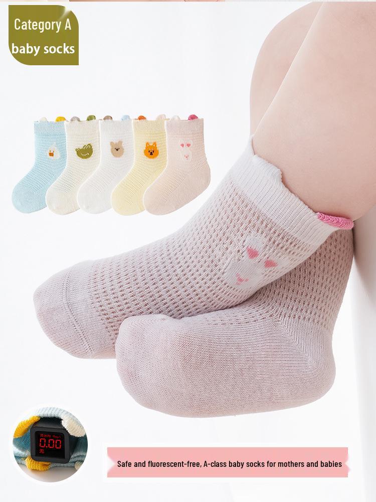 Summer Baby Girl Cartoon Mesh Socks - Breathable Combed Cotton, Seamless and Non-binding