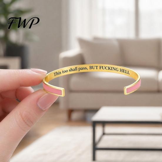 Bracciale con Messaggio Inciso Anche Questo Passerà Bracciale a Manetta Mantra, Bracciale Bangle Motivazionale Ispiratore Inciso Nascosto Gioielli Regolabili di Incoraggiamento