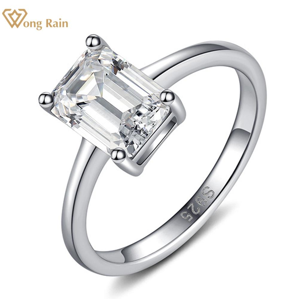 

Wong Rain Classic 100% стерлинговое серебро 925 пробы изумрудной огранки 6*8 мм AAAAA цирконы драгоценный камень свадебные обручальные кольца ювелирные изделия подарок US 6 белый
