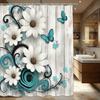 Floral & Cross Themed Polyester Shower Curtain - Artistic Bathroom Decor, Stylized Bath Curtain For Home Restroom