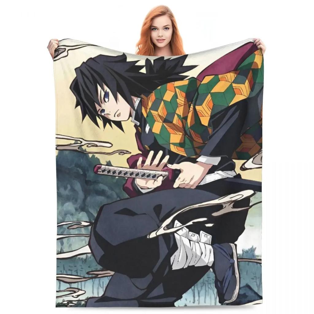 Water Hashira Giyu Tomioka Blankets Coral Fleece Plush Anime Demon Slayer Super Soft Throw Blanket for Car Sofa Couch Bedspread