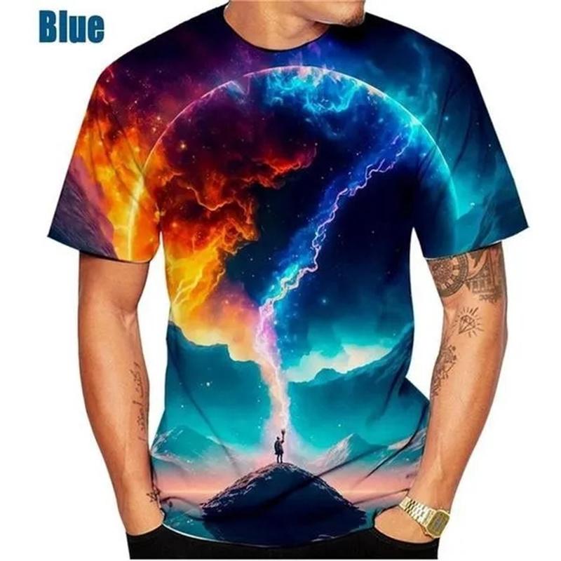 3D-gedruckte Weltraum-Planet Herren-T-Shirts Galaxie Äußeres Muster T-Shirts Sommer Harajuku Locker Rundhals Kurzarm Tops
