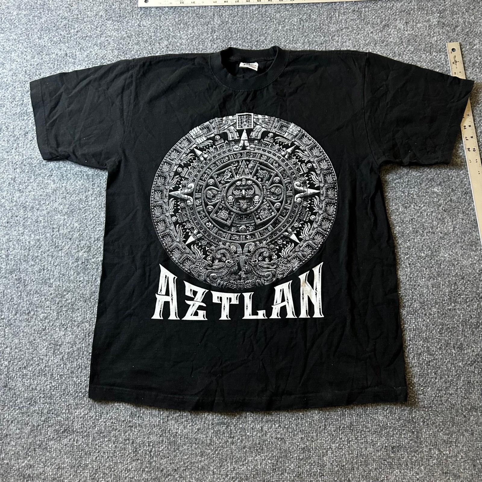 Shaka Wear T-Shirt Mens Size XL Black Aztec Sun Stone Aztlan Graphic Heavyweight Unisex T-Shirt XL
