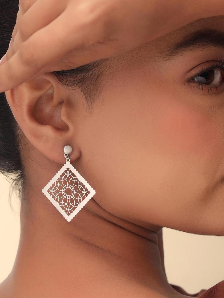 Kicky and Perky 925 Sterling Silver Textured Jali Pattern Dangle Earring Jewelry for Women