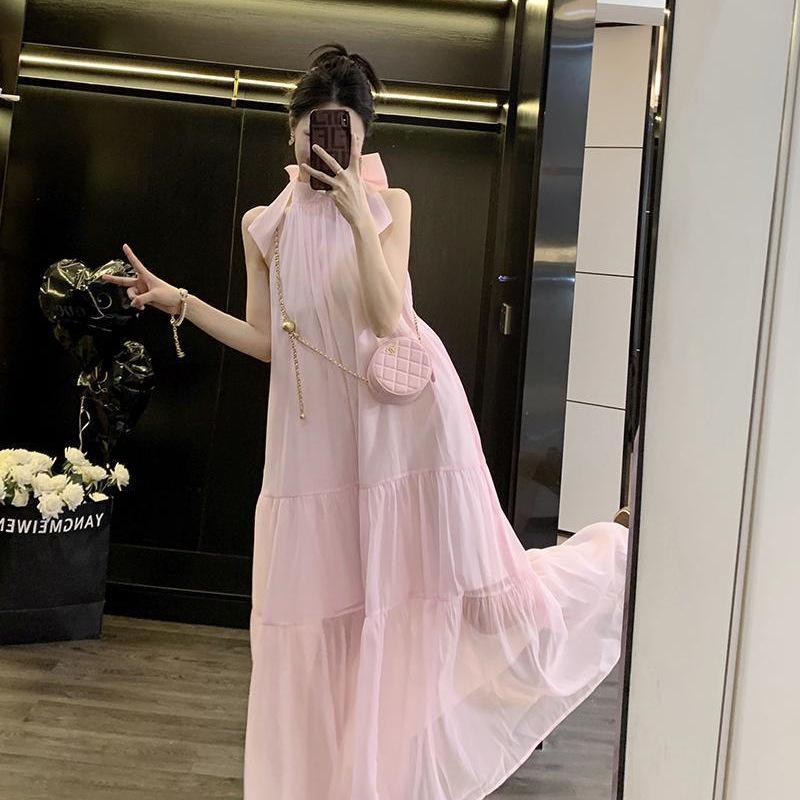 Women's Summer 2026 French Halter Neck Dress - Sweet, Age-Reducing, Long Fairy Skirt with Unique Design