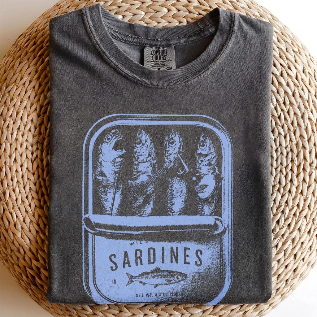 Vintage Sardines Band T-Shirt and kids tshirt, Retro Fish Music Tee, Comfort Colors Shirt and kids tshirt