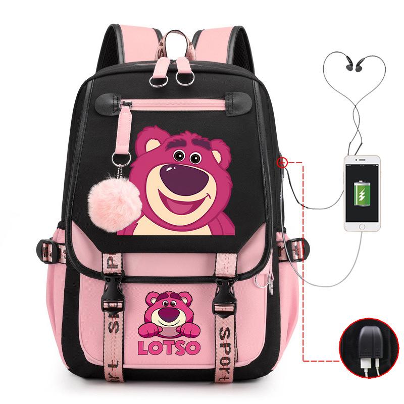 Mengmeng Xiaoqing Strawberry Bear Printing College Style Campus Primary School Student School Bag Lightweight And Large Capacity