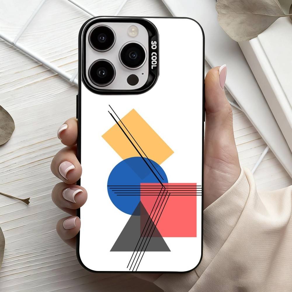 M-Mondrian-B-Bauhaus A-Abstract Shapes  Phone Case For iPhone17,16,15,14,13,12,11 Plus,Pro Max Black Candy Silver Plated Cover