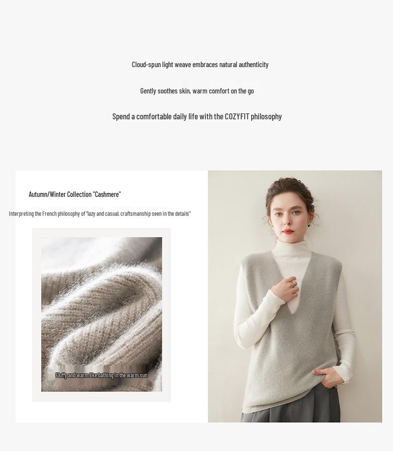 Autumn Winter Women's Cashmere Knitwear V-Neck Vest - Coin Stitch Solid Color Loose Slimming Tank Top Shoulder Cape.