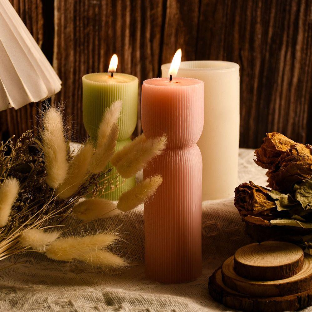 Flat Top Candle Mould Silicone Columnar Mold Stripe Cylindrical Candle Mold Candle Making