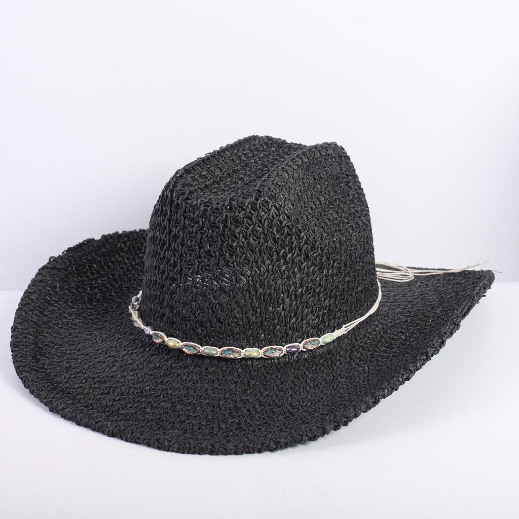Popolare Cappello di Paglia Classico Western da Cowboy Estivo Vuoto con Ampia Tesa Cappello da Sole Cappello di Paglia Intrecciato a Mano