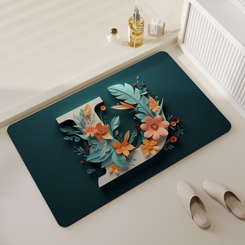 

Creativity Letter Flower Pattern Entrance Door Mat Anti-slip Carpet Hallway Bedroom Living Room Door Mat Bathroom Area Rugs 40x60cm 16x24 inch