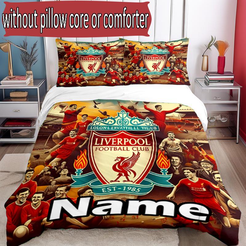 3pcs Duvet Cover Set (1*Duvet Cover + 2*Pillowcase, Without Core), Custom Name Football team F.C Pattern Bedding Set, Home Bedroom Decor Gift