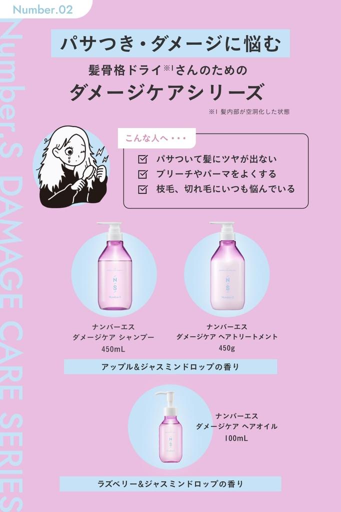 Number S Damage Care Shampoo Treatment Bottle Set Hair Correction Curly Hair Made in Japan & (450ml + 450g) - Inspired, Hair, Care,