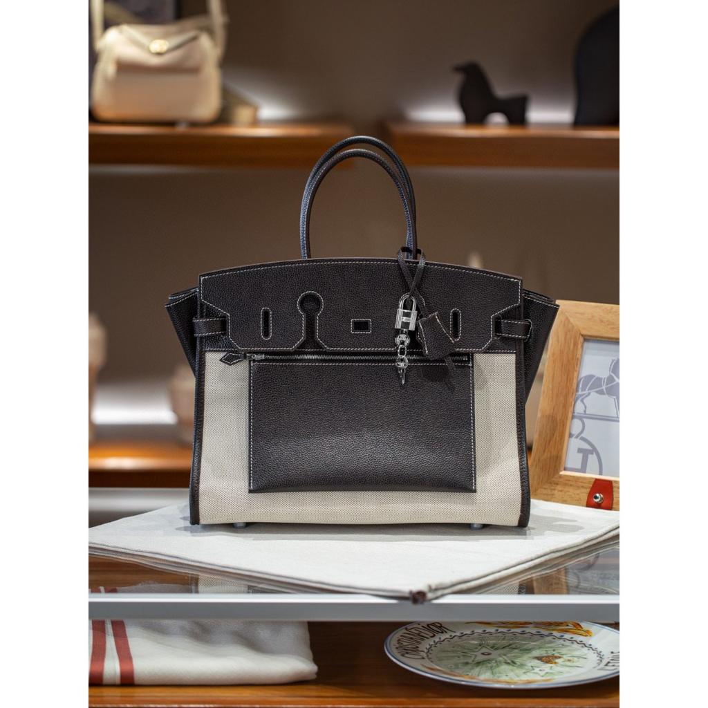Cross-border first-layer cowhide canvas Shaffy thread oblique needle craft pair bag king platinum 30/35 genuine leather handbag