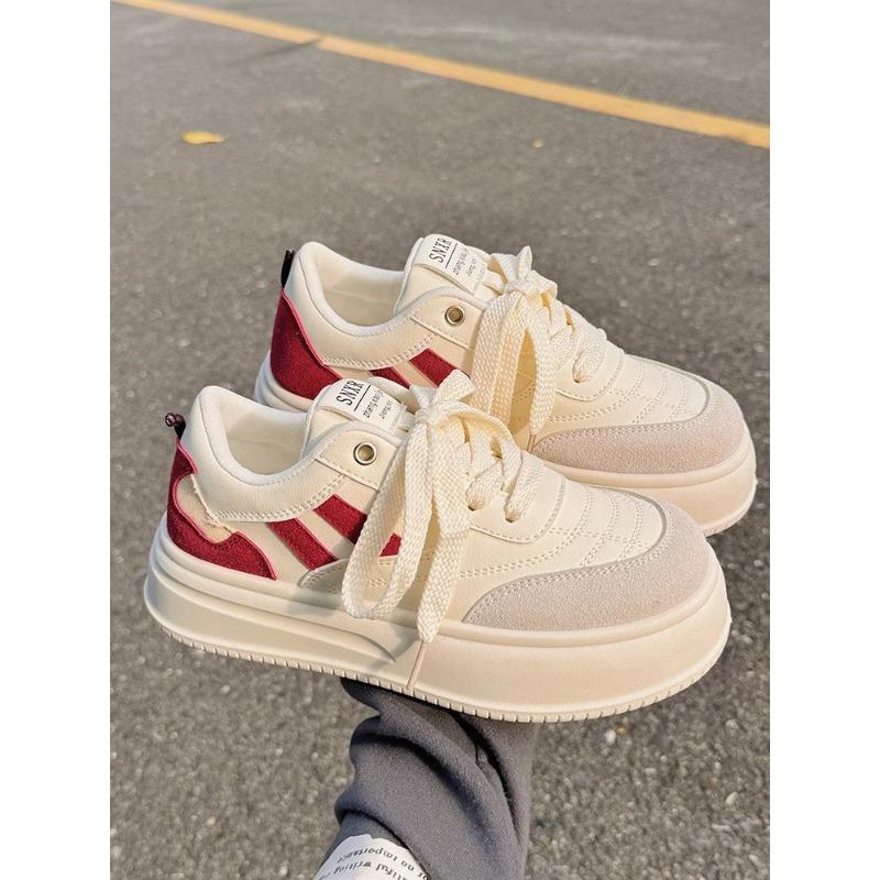 

Thick-soled heightening white shoes women s niche bread shoes women s spring and autumn shoes with wide-leg pants Versatile sports and leisure shoes 40 червоний