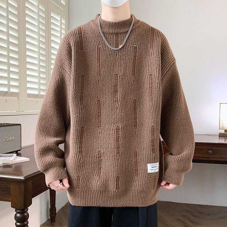 

Горячая распродажа Зима Новая мода Повседневный свитер с круглым вырезом Свободный трикотаж Нить XL кофейный