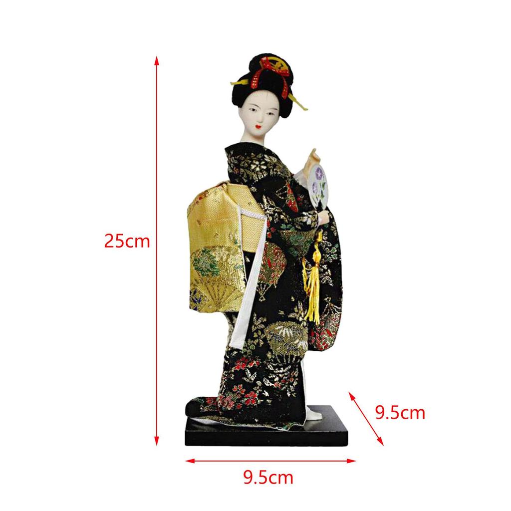 Japanische Geisha Kimono Puppe 25cm Traditionell Freistehend Asiatische Tischdekoration für Schrank Bürotisch Schreibtisch Bücherregal