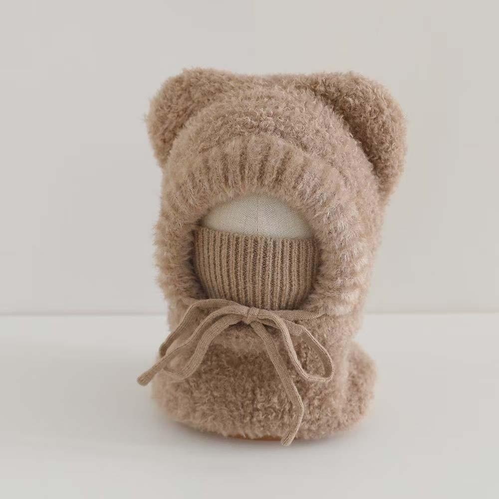 Thickened Hooded Scarf Hat Fluffy Neck Warmer Hat Dog Ear Cap Kids Winter Beanie Toddlers