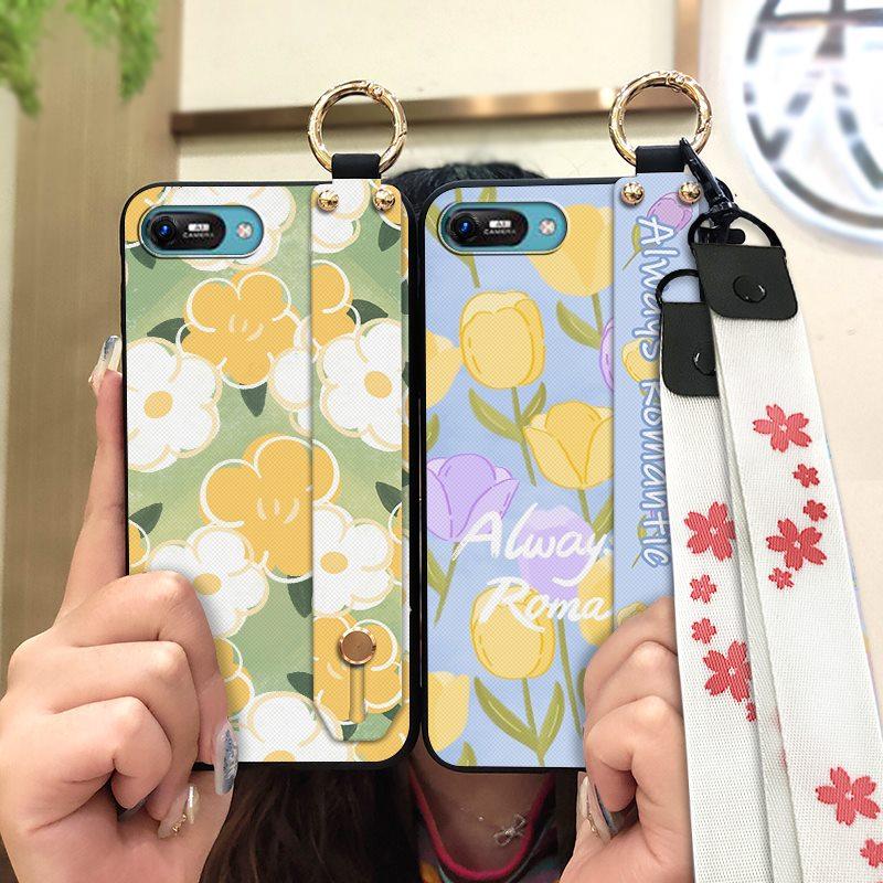 Anti-knock Wrist Strap Phone Case For Itel A25/A35/A25 Pro Ring Back Cover Silicone Dirt-resistant Phone Holder Flower