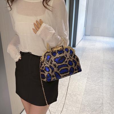 Fashion Party Bling Bags for Women  Evening Clutch  Shoulder Bags with Sequins for Ladies  Blue and Green Chain  Messenger Bags  Shell Clip  Banquet