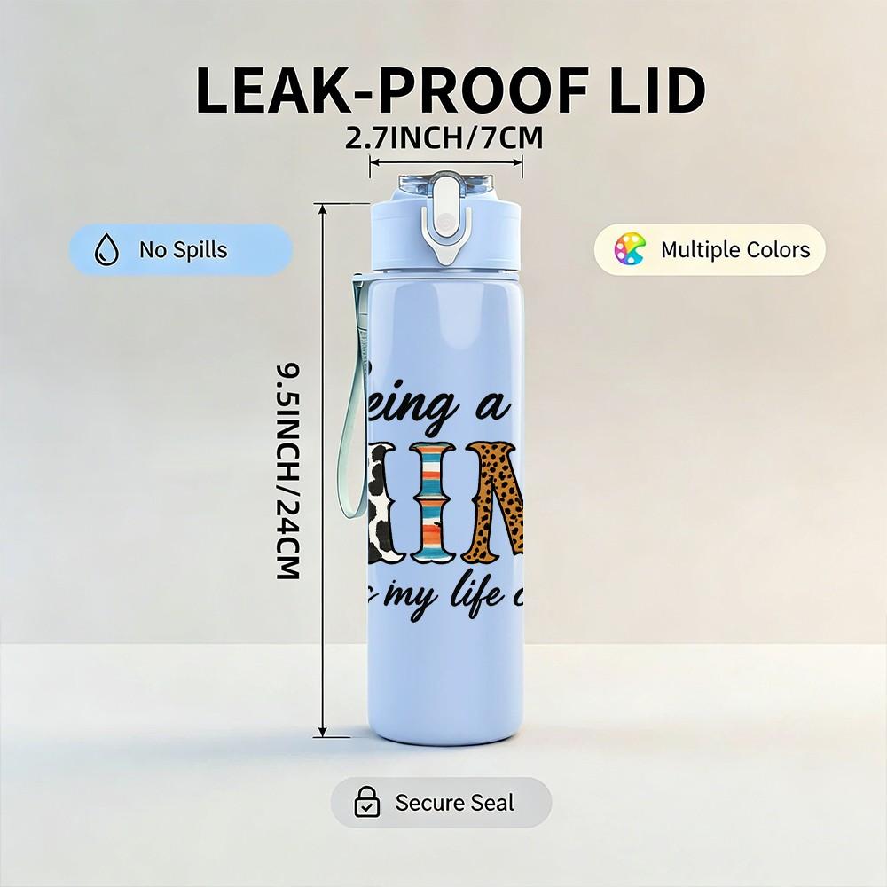 1PC Being A Mimi Text Pattern 750ml Color Plastic Sports Water Bottle Leakproof Flip Straw Lid Suitable for Sports Office Home Use