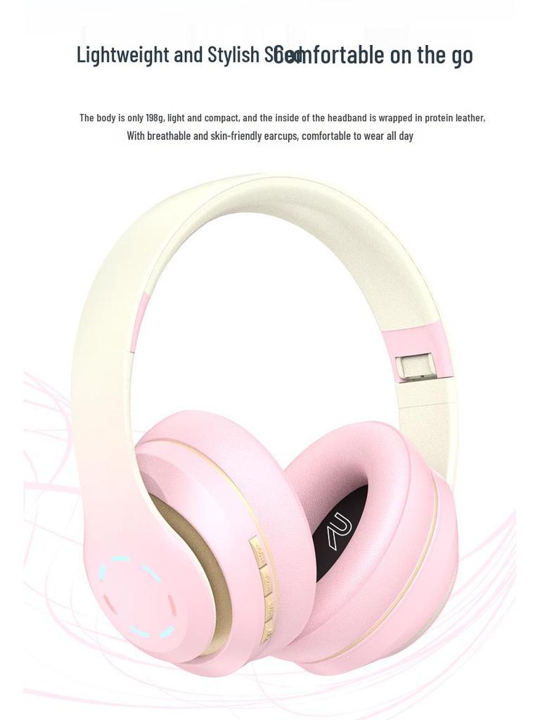 Gradient Wireless Bluetooth Over-Ear Headphones with Cotton, 3D Stereo Bass, Student-Friendly, Universal Compatibility.