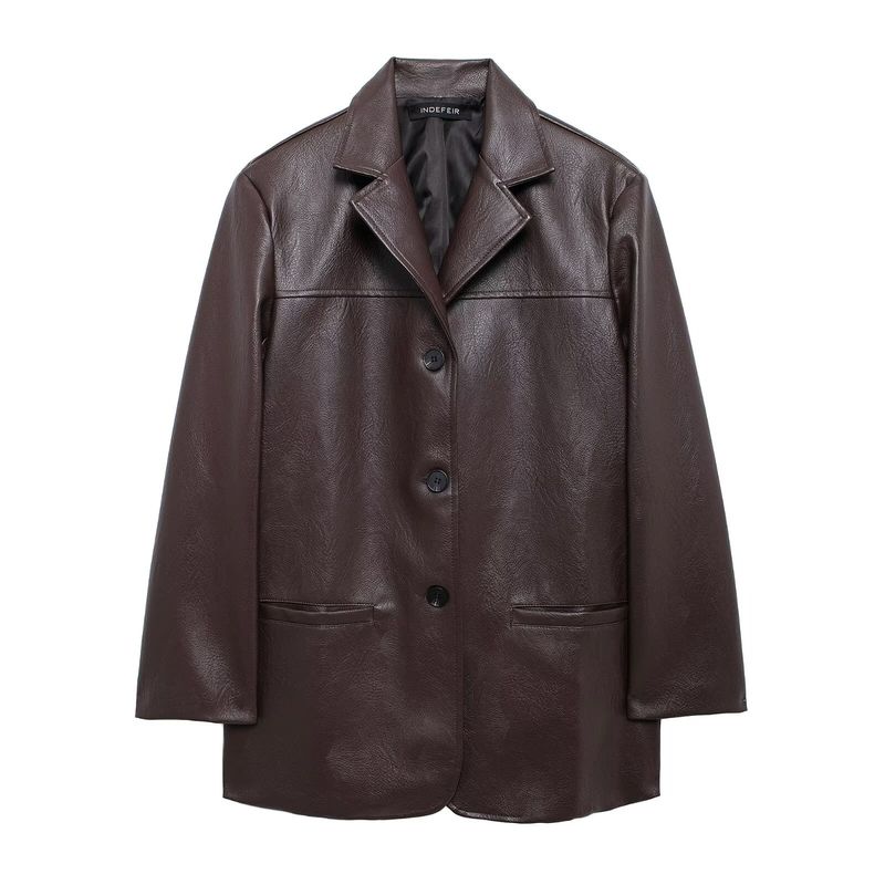 

Kaslead Новое поступление Женская одежда Модный стиль Модный Минималистичный Стиль Old Money Кожаный костюм Верхняя одежда 0471273 Maroon L