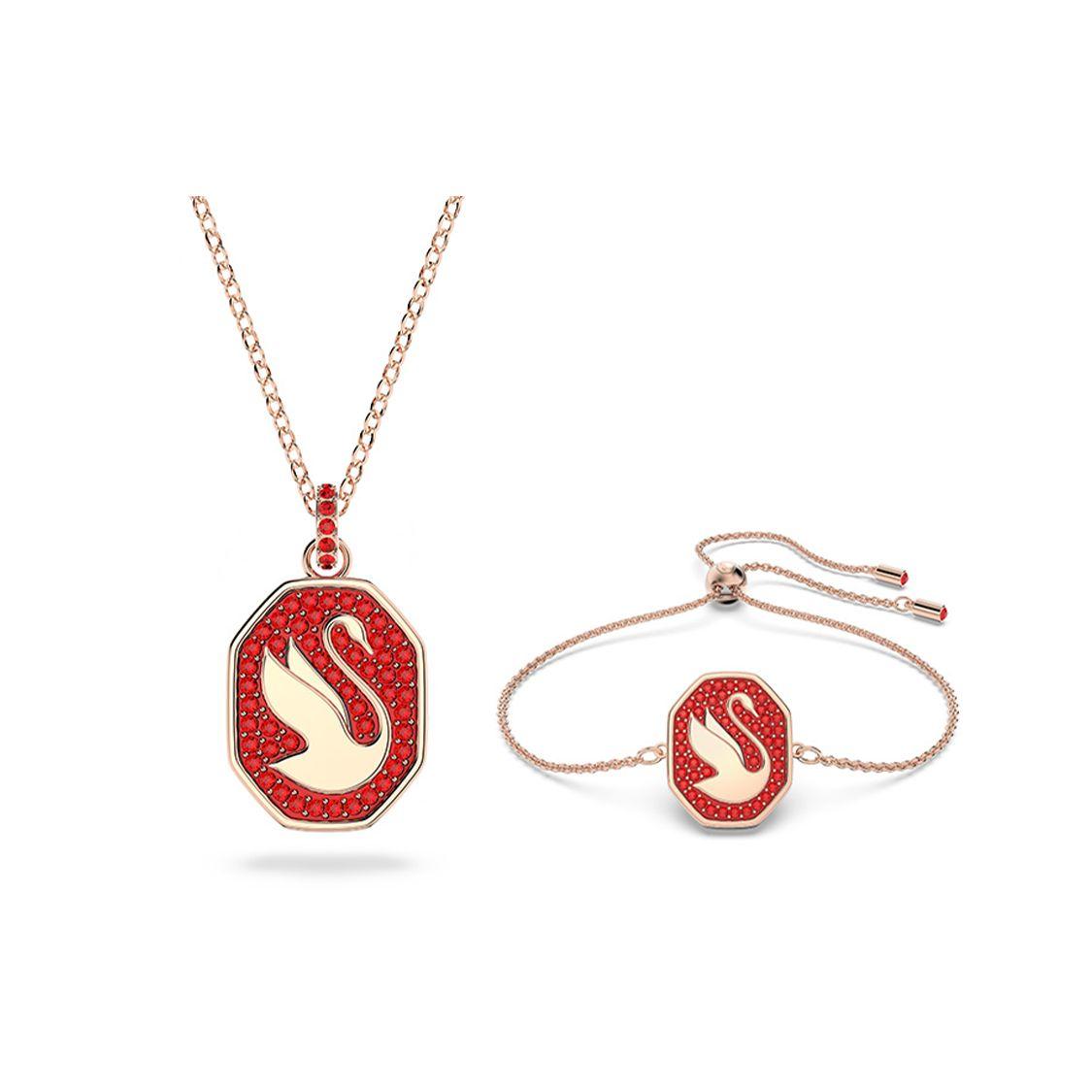 Swarovski Swan Pendant Exquisite Set Necklace And Bracelet Women Jewelry Red ES2022121903 Red,F